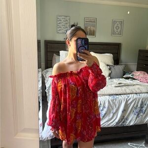 Free People Red Floral Tunic